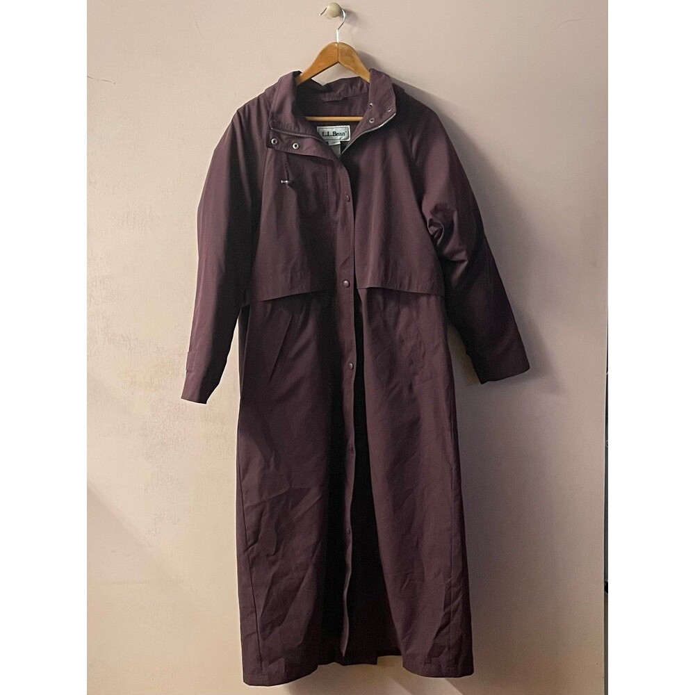 L.L. Bean Wine Colored Long Hooded Coat Size M EUC